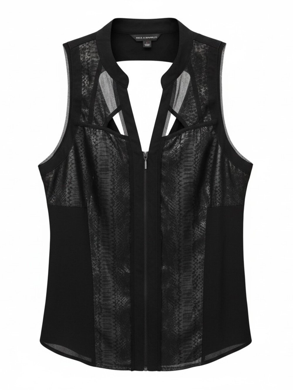 Rock & Republic Sleeveless Zip-Front Top - Black Snakeskin Print - Size Large - Picture 2 of 2